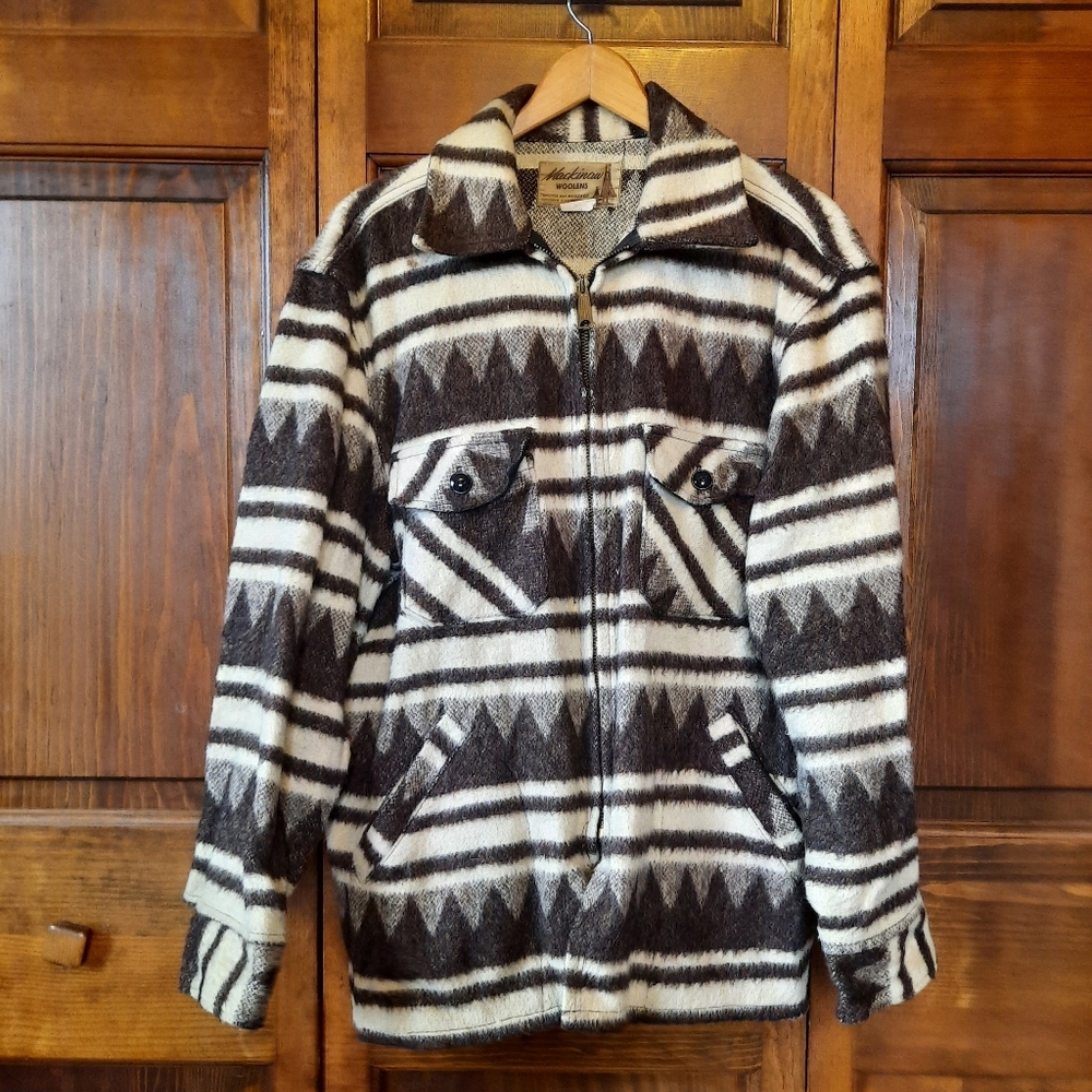 RARE Vintage 1960s Mackinaw Woolens Southwestern Pattern Cruiser Jacket Size L